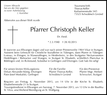 Traueranzeige von Christoph Keller von Schwäbische Post