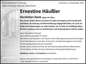 Traueranzeige von Ernestine Häußler von Schwäbische Post