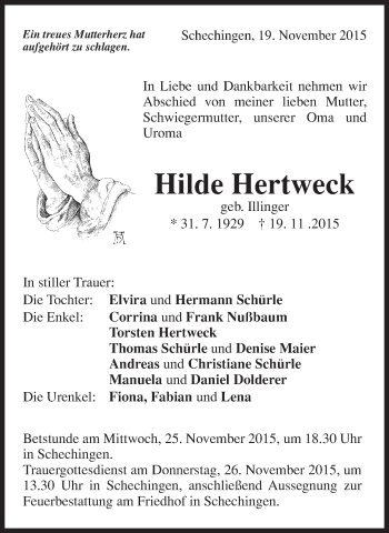 Traueranzeige von Hilde Hertweck