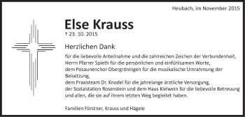 Traueranzeige von Else Krauss von Gmünder Tagespost