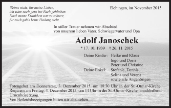 Traueranzeige von Adolf Janoschek von Schwäbische Post