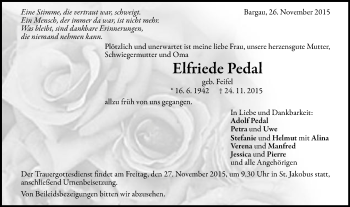 Traueranzeige von Elfriede Pedal von Gmünder Tagespost