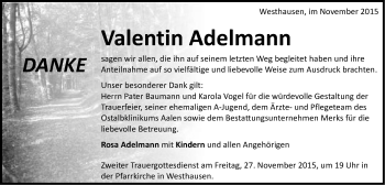 Traueranzeige von Valentin Adelmann von Schwäbische Post