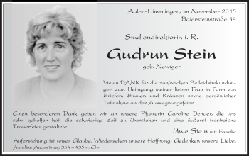 Traueranzeige von Gudrun Stein von Schwäbische Post
