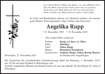 Traueranzeige von Angelika Rupp von Schwäbische Post