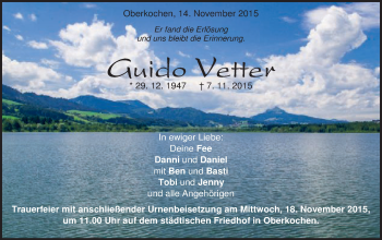 Traueranzeige von Guido Vetter von Schwäbische Post