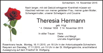 Traueranzeige von Theresia Hermann von Schwäbische Post