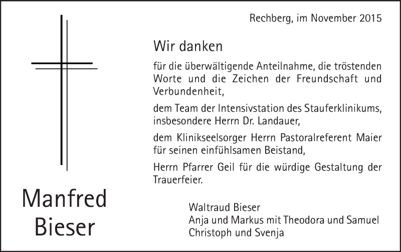  Traueranzeige für Manfred Bieser vom 28.11.2015 aus Gmünder Tagespost