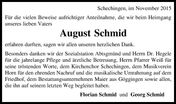 Traueranzeige von August Schmid von Gmünder Tagespost