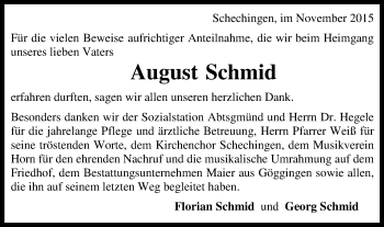 Traueranzeige von August Schmid