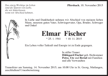 Traueranzeige von Elmar Fischer von Gmünder Tagespost