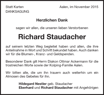 Traueranzeige von Richard Staudacher von Schwäbische Post