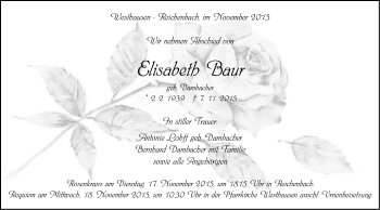 Traueranzeige von Elisabeth Baur von Schwäbische Post