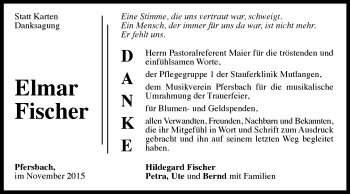 Traueranzeige von Elmar Fischer von Gmünder Tagespost