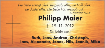 Traueranzeige von Philipp Maier von Schwäbische Post