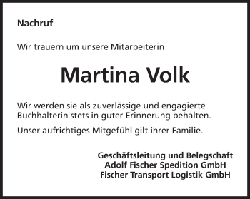 Traueranzeige von Martina Volk von Schwäbische Post