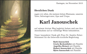 Traueranzeige von Karl Janouschek von Schwäbische Post