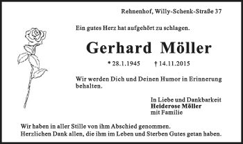 Traueranzeige von Gerhard Möller von Gmünder Tagespost