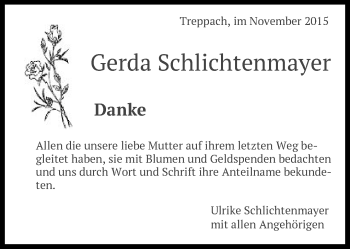 Traueranzeige von Gerda Schlichtenmayer von Schwäbische Post