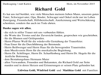 Traueranzeige von Richard Gold von Gmünder Tagespost