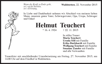 Traueranzeige von Helmut Teuchert von Gmünder Tagespost