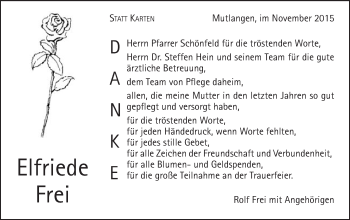 Traueranzeige von Elfriede Frei