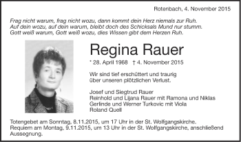 Traueranzeige von Regina Rauer von Schwäbische Post
