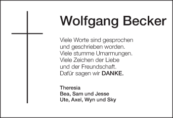 Traueranzeige von Wolfgang Becker von Schwäbische Post