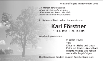Traueranzeige von Karl Förstner von Schwäbische Post