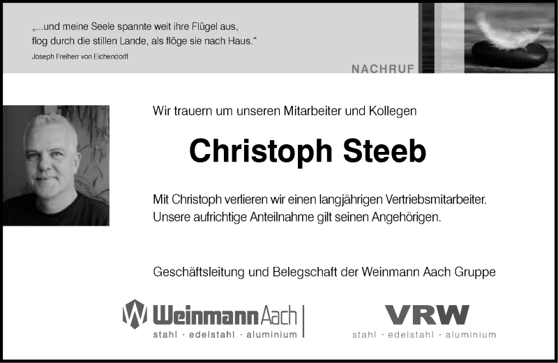  Traueranzeige für Christoph Steeb vom 28.11.2015 aus Gmünder Tagespost