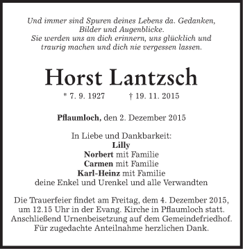 Traueranzeige von Horst Lantzsch von Schwäbische Post