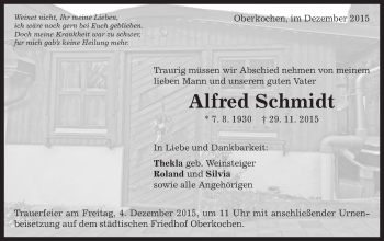 Traueranzeige von Alfred Schmidt von Schwäbische Post