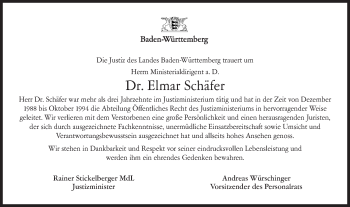 Traueranzeige von Elmar Schäfer von Gmünder Tagespost