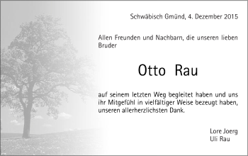 Traueranzeige von Otto Rau von Gmünder Tagespost