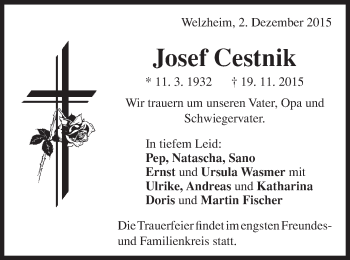 Traueranzeige von Josef Cestnik von Schwäbische Post