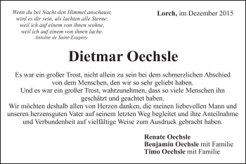Traueranzeige von Dietmar Oechsle von Gmünder Tagespost
