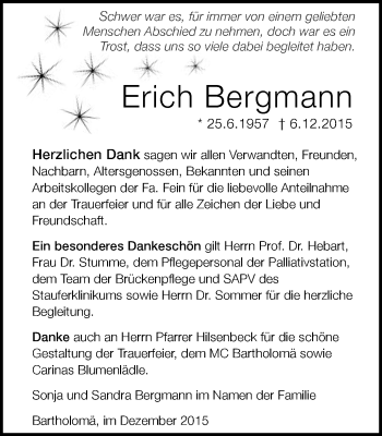 Traueranzeige von Erich Bergmann von Gmünder Tagespost
