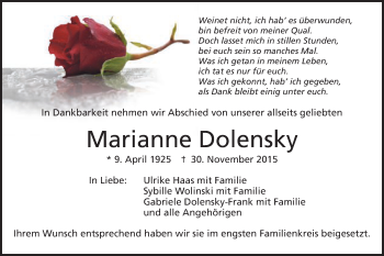 Traueranzeige von Marianne Dolensky