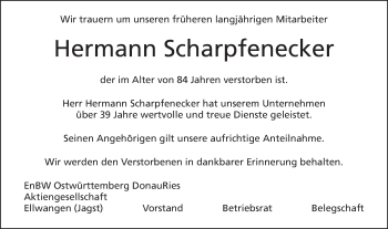 Traueranzeige von Hermann Scharpfenecker