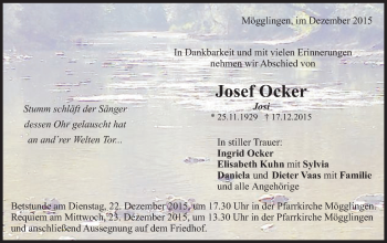 Traueranzeige von Josef Ocker von Gmünder Tagespost