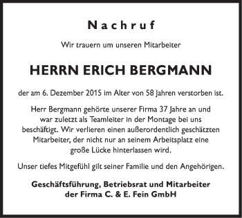 Traueranzeige von Erich Bergmann von Gmünder Tagespost