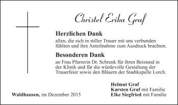 Traueranzeige von Christel Erika Graf von Gmünder Tagespost