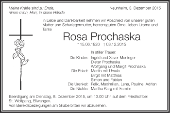 Traueranzeige von Rosa Prochaska von Schwäbische Post
