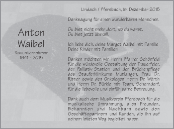 Traueranzeige von Anton Waibel von Gmünder Tagespost