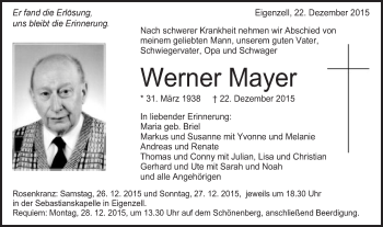 Traueranzeige von Werner Mayer von Schwäbische Post