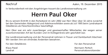 Traueranzeige von Paul Oker von Schwäbische Post