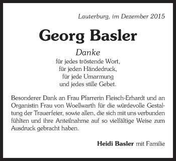 Traueranzeige von Georg Basler von Schwäbische Post