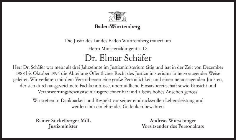  Traueranzeige für Elmar Schäfer vom 31.12.2015 aus Gmünder Tagespost