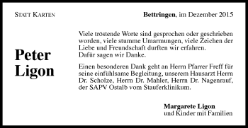 Traueranzeige von Peter Ligon von Gmünder Tagespost