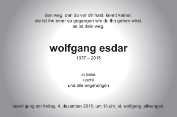 Traueranzeige von Wolfgang Esdar von Schwäbische Post